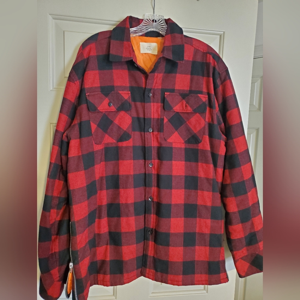 Fear Of God Padded Flannel Plaid Shirt Jacket. Size Large. Color Red and Black.